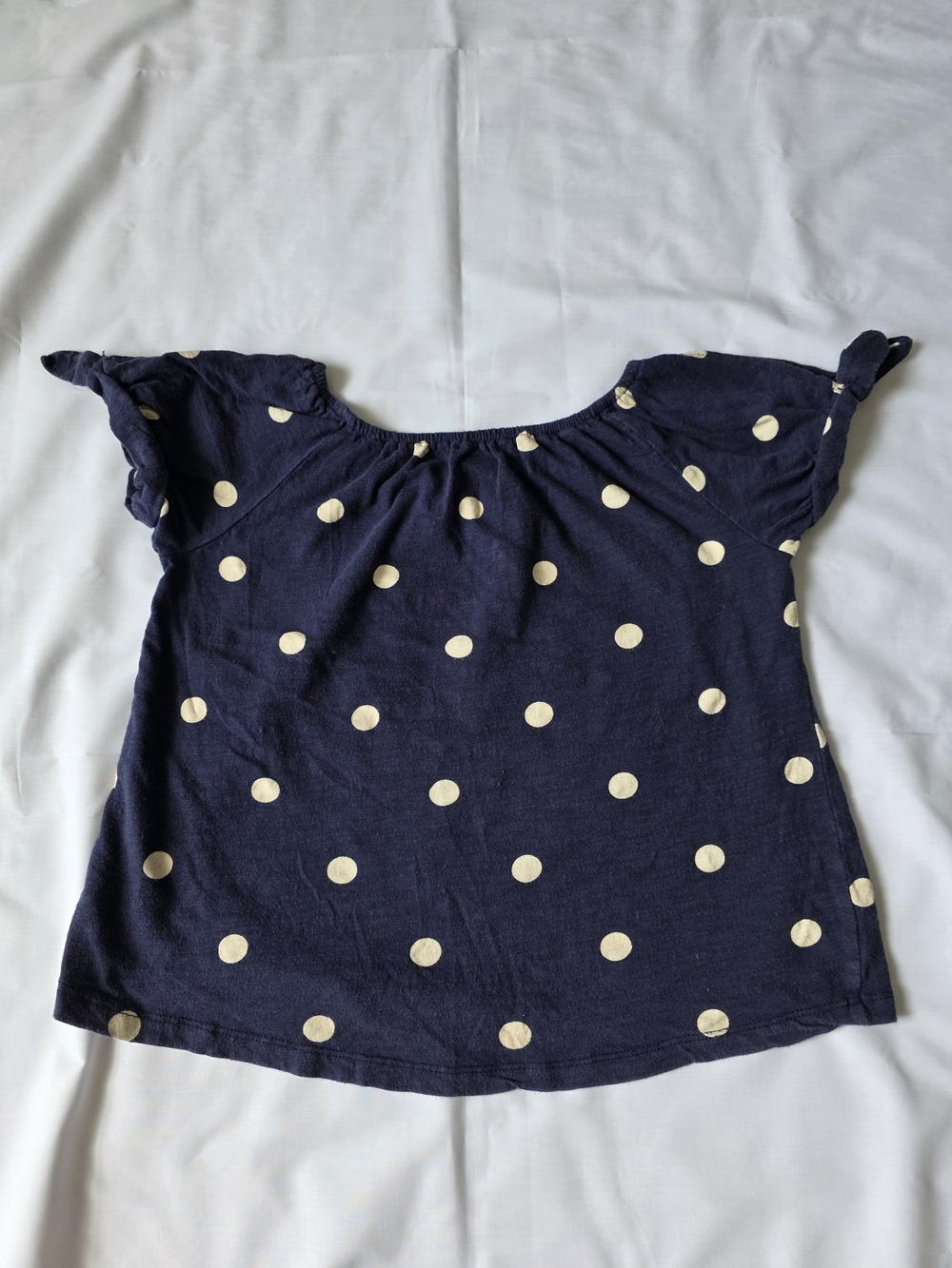 Navy Polka Dot Flutter Sleeve Top - Kids